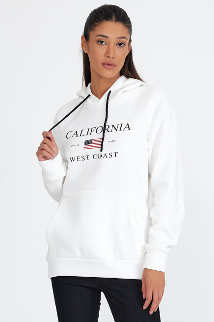 Kadın Kapşonlu Rahat Kalıp İçi Polarlı 3 iplik  Amerikan Baskılı Swetashırt spr24swk01