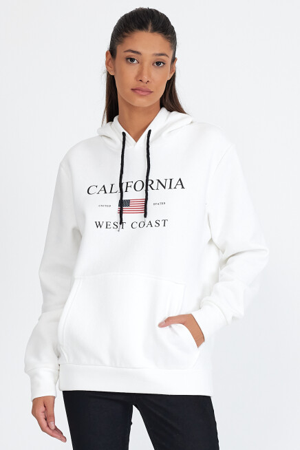 Kadın Kapşonlu Rahat Kalıp İçi Polarlı 3 iplik  Amerikan Baskılı Swetashırt spr24swk01