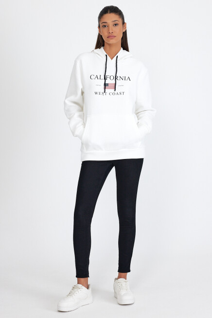 Kadın Kapşonlu Rahat Kalıp İçi Polarlı 3 iplik  Amerikan Baskılı Swetashırt spr24swk01