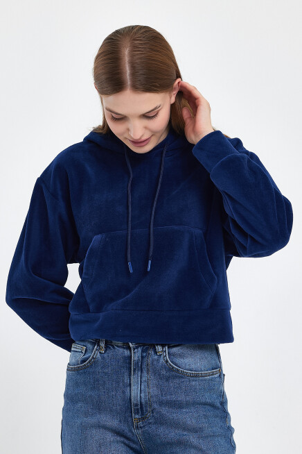 Kadın Rahat Kalıp Softech Polar Kapşonlu Kanguru Cepli Sweatshırt spr24pwk98