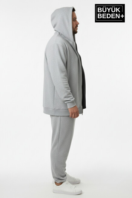 Büyük Beden Erkek Fermuarlı Kapüşonlu Sweatshirt Hırka - Rahat Kalıp SPR26BHR960