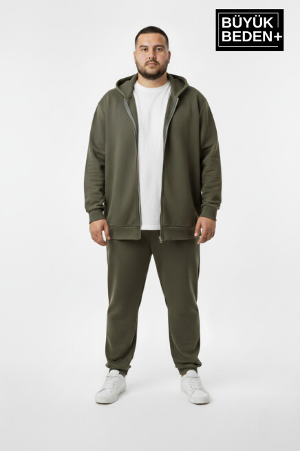 Büyük Beden Erkek Fermuarlı Kapüşonlu Sweatshirt Hırka - Rahat Kalıp SPR26BHR960