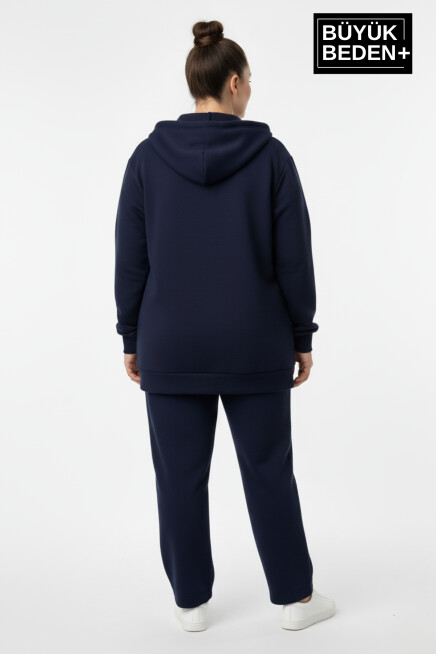Büyük Beden Kadın Fermuarlı Kapüşonlu Sweatshirt Hırka - Rahat Kalıp SPR26BHR960