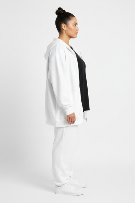 Büyük Beden Kadın Fermuarlı Kapüşonlu Sweatshirt Hırka - Rahat Kalıp SPR26BHR960