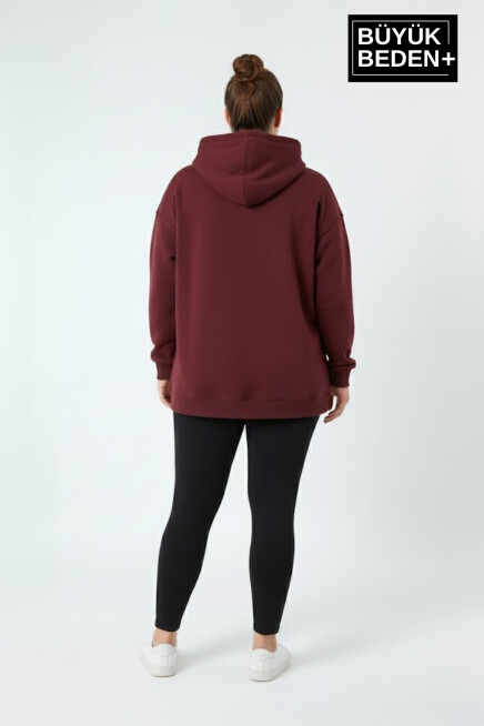 Kadın Büyük Beden Kapşonlu Rahat Kalıp Hoodie – Milano Italia Baskılı Sweatshırt SPR26BSWK967