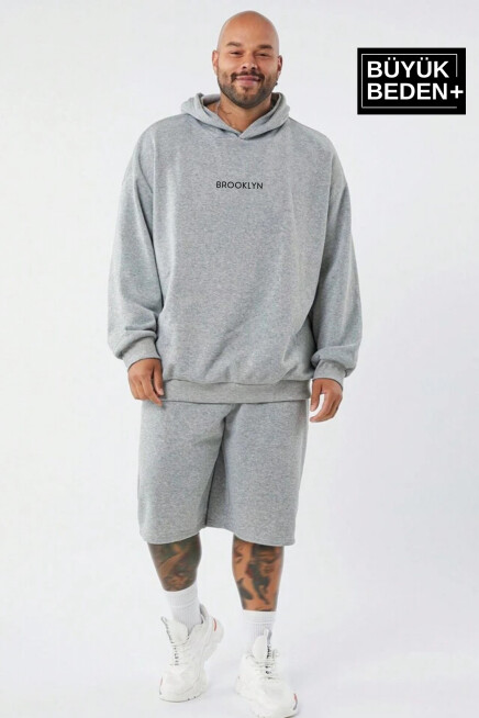 Erkek Orta Brooklyn Baskılı Büyük Beden İnce Kapşonlu Swatshırt SPR25BSW61