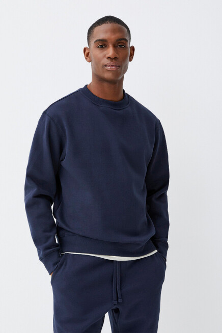 Erkek Bisiklet Yaka Rahat Kalıp 3 iplik İçi Polarlı Kalın Sweatshirt SPR25SW36