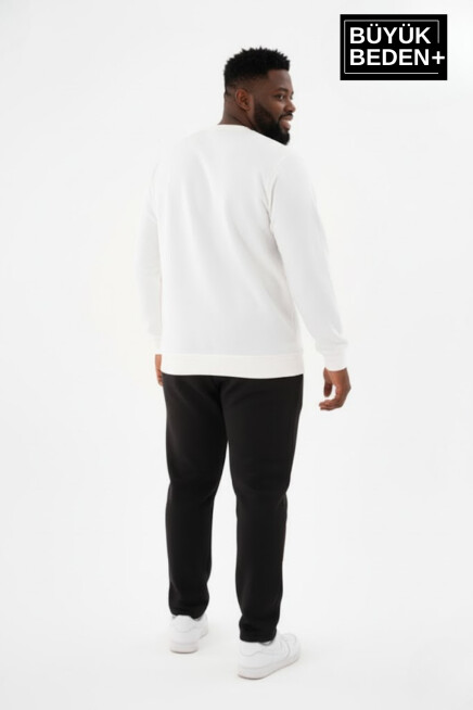 Erkek Büyük Beden AR Baskılı Yaka Kollar Etek Ribana Bisilet Yaka Sweatshirt SPR26BSW956-1