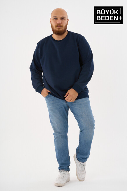 Erkek Büyük Beden Bisiklet Yaka İnce Sweatshirt – Regular Fit %64 Pamuklu SPR26BSW956