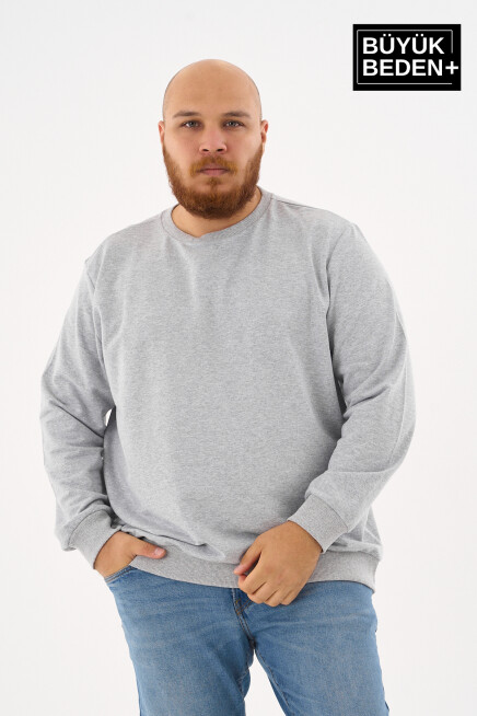 Erkek Büyük Beden Bisiklet Yaka İnce Sweatshirt – Regular Fit %64 Pamuklu SPR26BSW956