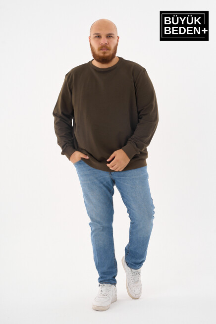 Erkek Büyük Beden Bisiklet Yaka İnce Sweatshirt – Regular Fit %64 Pamuklu SPR26BSW956