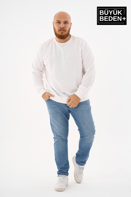 Erkek Büyük Beden Bisiklet Yaka İnce Sweatshirt – Regular Fit %64 Pamuklu SPR26BSW956