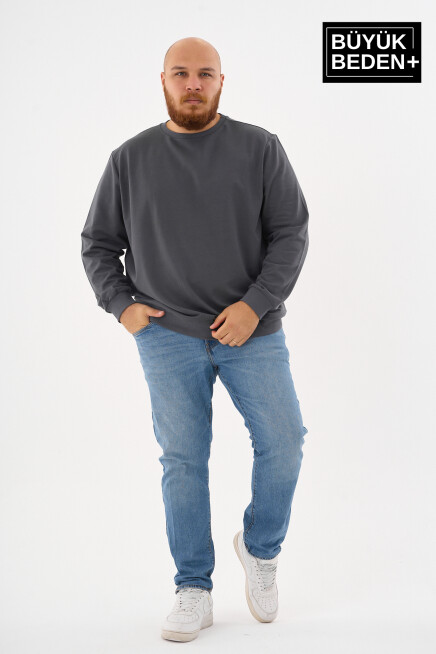 Erkek Büyük Beden Bisiklet Yaka İnce Sweatshirt – Regular Fit %64 Pamuklu SPR26BSW956