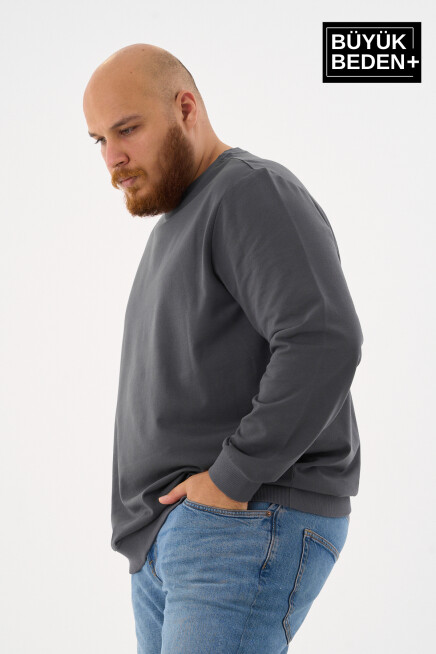 Erkek Büyük Beden Bisiklet Yaka İnce Sweatshirt – Regular Fit %64 Pamuklu SPR26BSW956