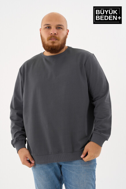 Erkek Büyük Beden Bisiklet Yaka İnce Sweatshirt – Regular Fit %64 Pamuklu SPR26BSW956