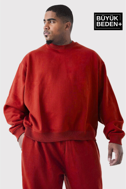 Erkek Büyük Beden Bisiklet Yaka ince Sweatshirt SPR24BSW56