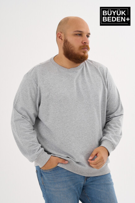 Erkek Büyük Beden Bisiklet Yaka ince Sweatshirt SPR24BSW56