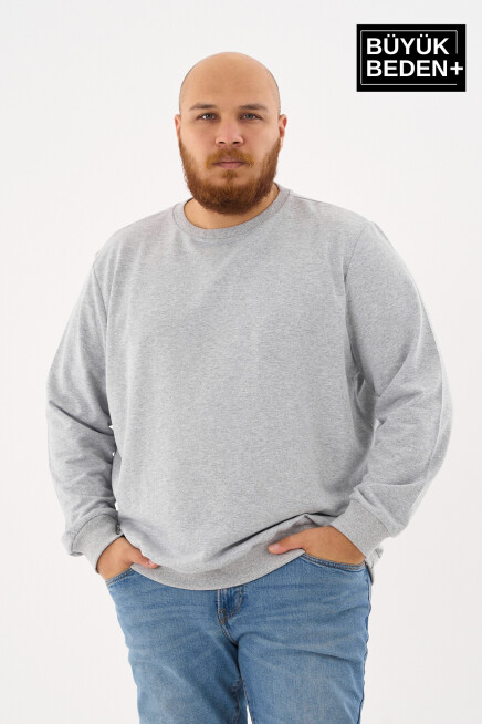 Erkek Büyük Beden Bisiklet Yaka ince Sweatshirt SPR24BSW56