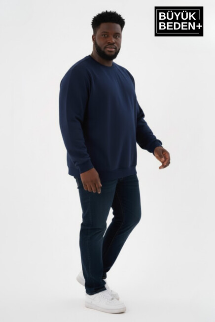 Erkek Büyük Beden Bisiklet Yaka Kollar ve Etek Ribanalı İnce Sweatshirt SPR26BSW956