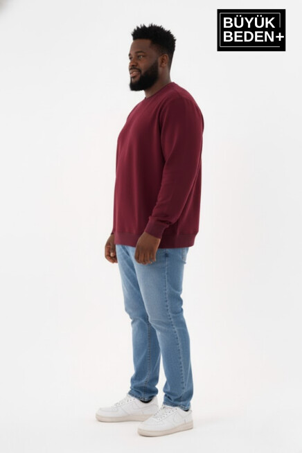 Erkek Büyük Beden Bisiklet Yaka Kollar ve Etek Ribanalı İnce Sweatshirt SPR26BSW956