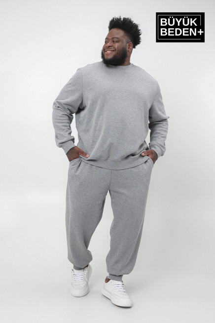 Erkek Büyük Beden Bisiklet Yaka ince Sweatshirt SPR24BSW56