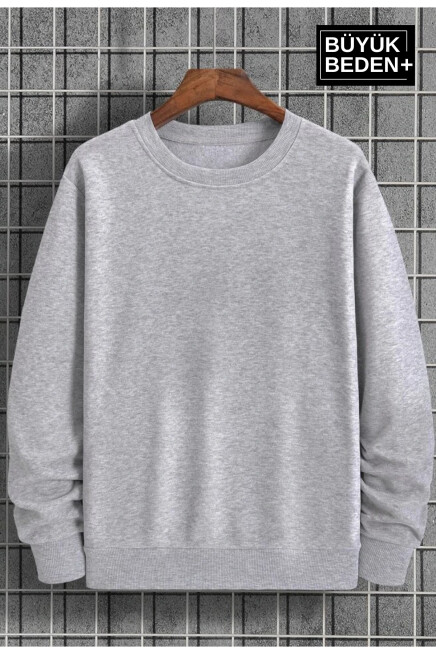 Erkek Büyük Beden Bisiklet Yaka ince Sweatshirt SPR24BSW56