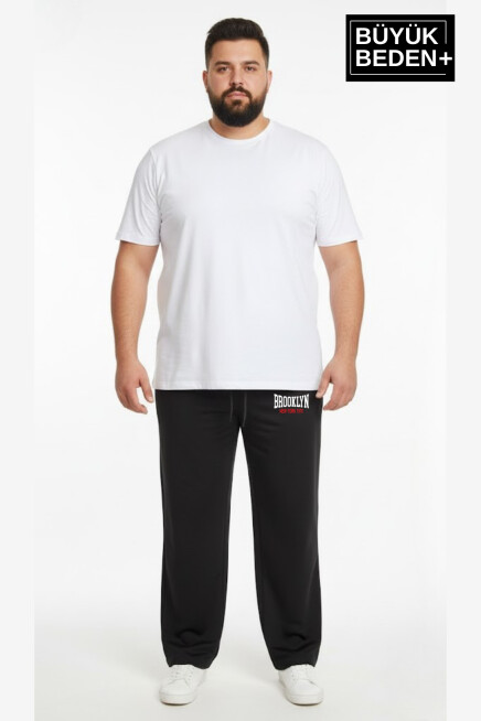 Erkek Büyük Beden BROOKLYN 1970 Baskılı Paça Reçme İnce Eşofman Altı SPR26EA952-3