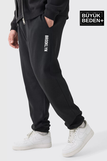 Erkek Büyük Beden Paça Lastikli Brooklyn Baskılı İnce Eşofman Altı SPR25EA53