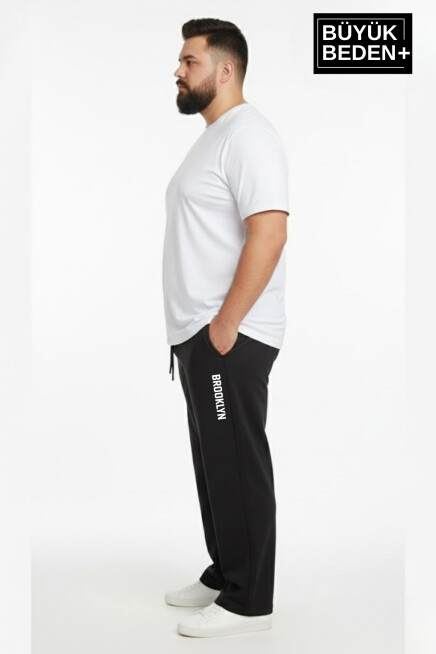 Erkek Büyük Beden BROOKLYN Baskılı Rahat Kesim Paça Reçme  ince Eşofman Altı SPR26EA952-2