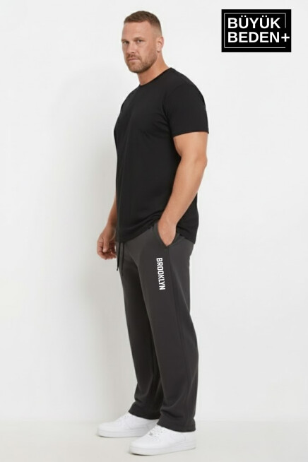 Erkek Büyük Beden BROOKLYN Baskılı Rahat Kesim Paça Reçme  ince Eşofman Altı SPR26EA952-2