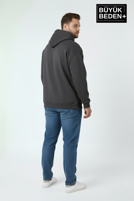 Erkek Büyük Beden  California 1974 Baskılı Kapüşonlu Sweatshirt -Rahat Kalıp SPR26BSW965