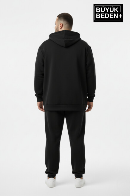 Erkek Büyük Beden Fermuarlı Kapüşonlu Unified Baskılı Sweatshirt Hırka SPR26BHR924