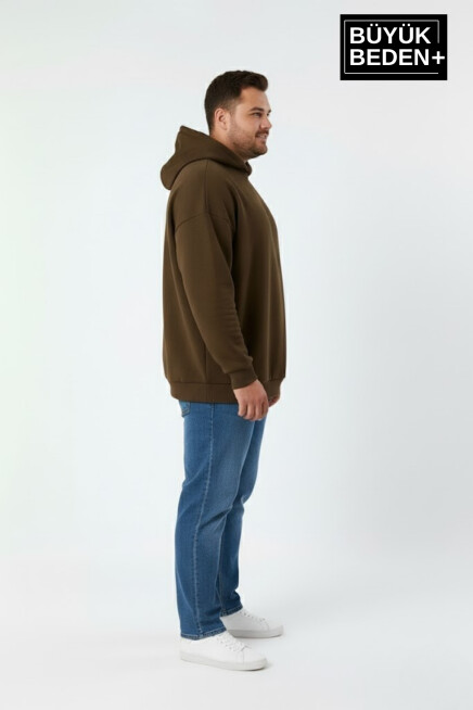Erkek Büyük Beden İnce Kapşonlu Kollar Ve Etek Ribanalı Swatshırt SPR26BSW957