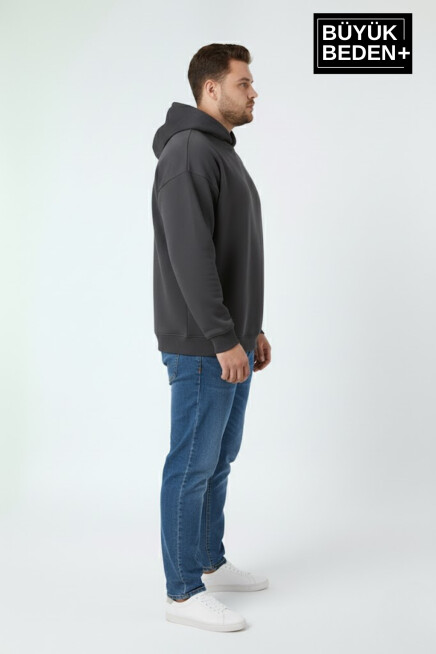 Erkek Büyük Beden İnce Kapşonlu Kollar Ve Etek Ribanalı Swatshırt SPR26BSW957