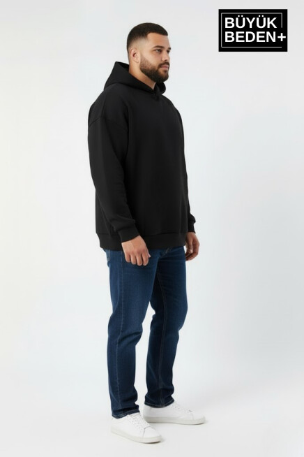 Erkek Büyük Beden İnce Kapşonlu Kollar Ve Etek Ribanalı Swatshırt SPR26BSW957
