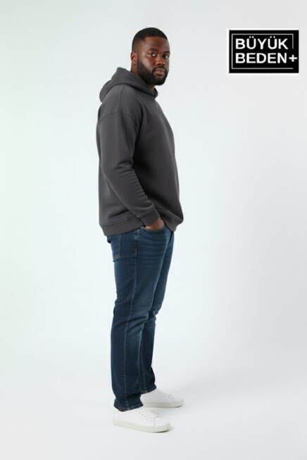 Erkek Büyük Beden Kapşonlu ince Sweatshirt SPR24BSW57