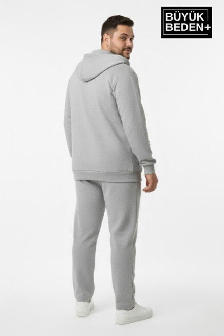 Erkek Büyük Beden Kapüşonlu Fermuarlı N Baskılı Sweatshirt Hırka SPR26BHR922