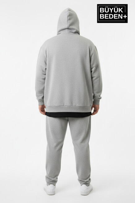 Erkek Büyük Beden Kapüşonlu Fermuarlı N Baskılı Sweatshirt Hırka SPR26BHR922