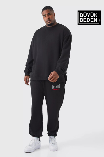 Büyük Beden Paça Lastikli Buyuk Brooklyn Baskılı İnce Eşofman Altı  SPR24BEA49