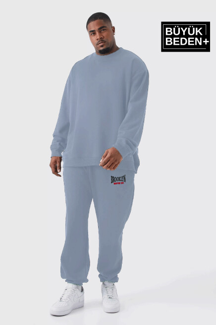 Büyük Beden Paça Lastikli Buyuk Brooklyn Baskılı İnce Eşofman Altı  SPR24BEA49