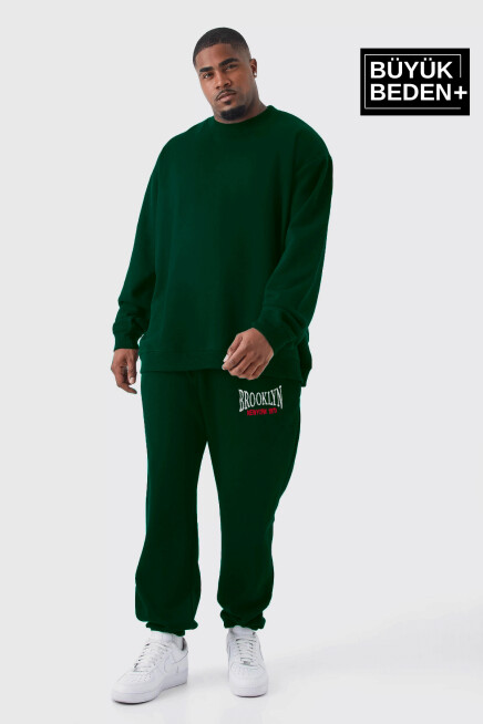 Büyük Beden Paça Lastikli Buyuk Brooklyn Baskılı İnce Eşofman Altı  SPR24BEA49