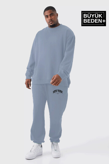 Erkek Büyük Beden Paça Lastikli New York Baskılı İnce Eşofman Altı  SPR25BEA48