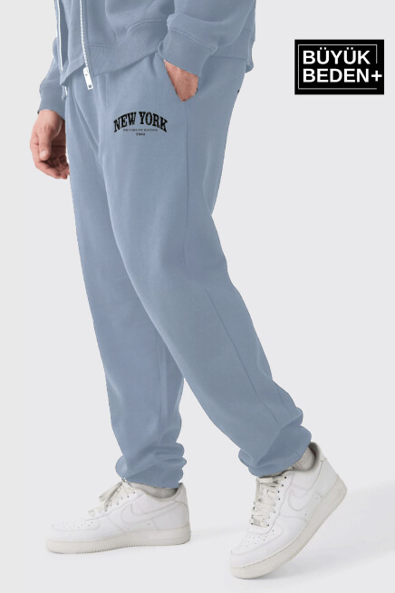 Erkek Büyük Beden Paça Lastikli New York Baskılı İnce Eşofman Altı  SPR25BEA48