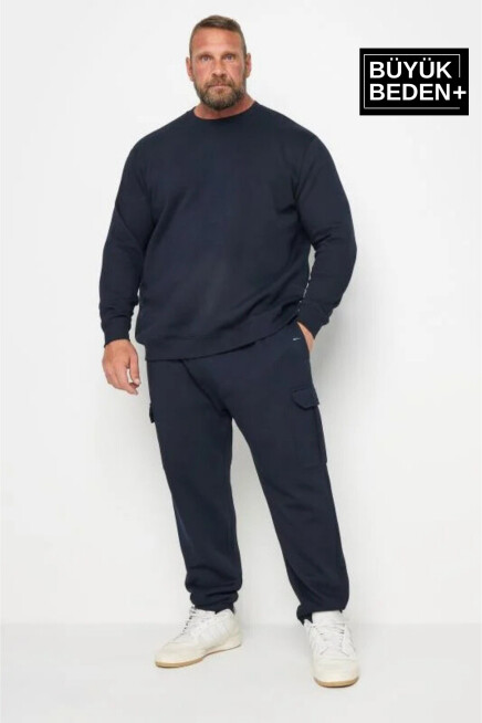 Erkek Büyük Beden Bisiklet Yaka ince Sweatshirt SPR24BSW56