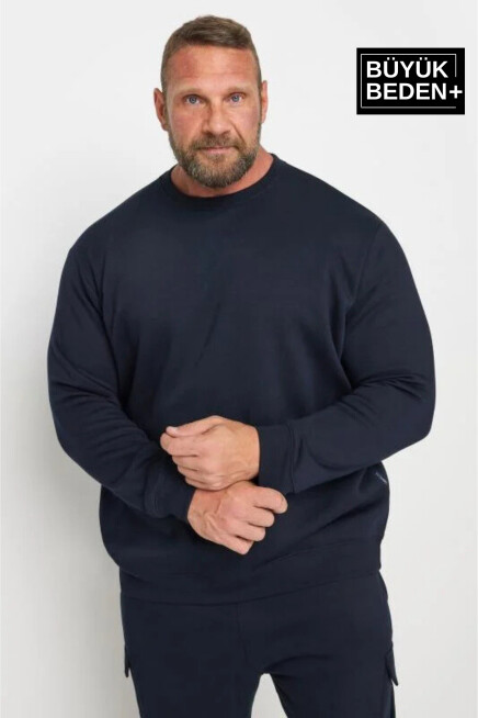 Erkek Büyük Beden Bisiklet Yaka ince Sweatshirt SPR24BSW56