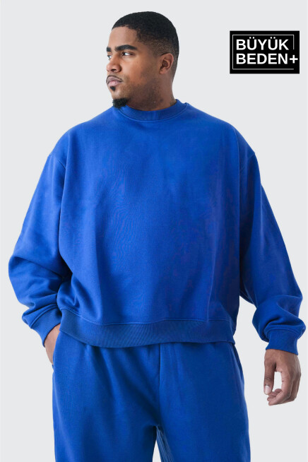 Erkek Büyük Beden Bisiklet Yaka ince Sweatshirt SPR24BSW56