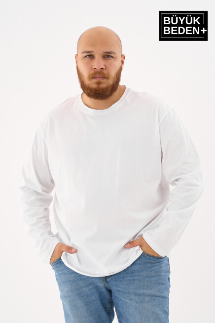 Erkek Büyük Beden Uzun Kollu 2 İplik Bisiklet Yaka Tişört