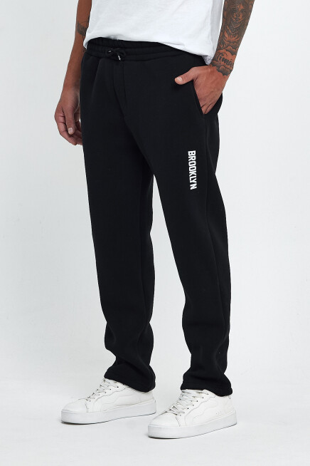 Erkek İçi Polarlı 3 iplik Kalın Brooklyn Baskılı Eşofman Altı SPR25EA70