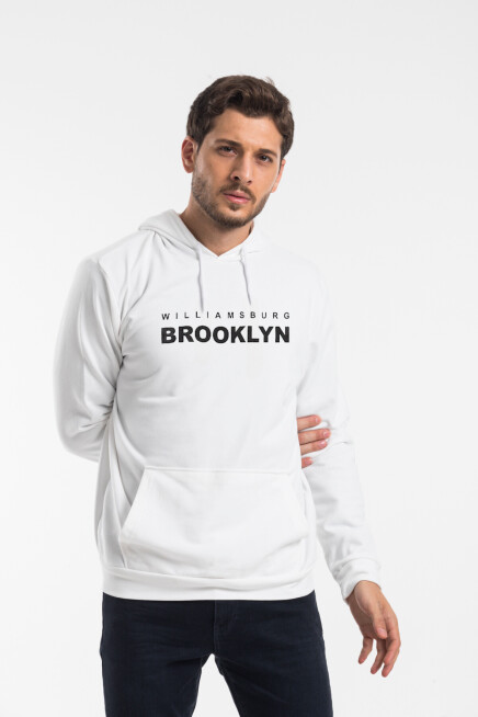 Erkek Kapşonlu Rahat Kalıp İnce Wıllamsburg Brooklyn Baskılı Swetashırt spr24sw123