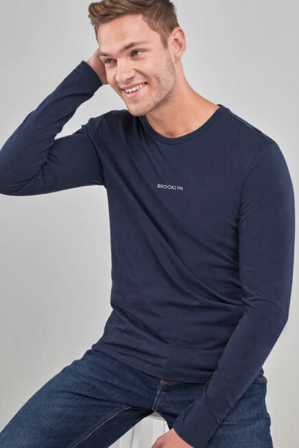 Erkek Uzun Kollu Orta Brooklyn Baskılı Tshırt SPR25TS40